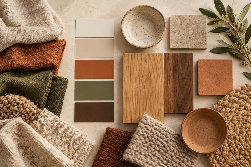 Comparação entre tons terracota, ocre e ferrugem na decoração